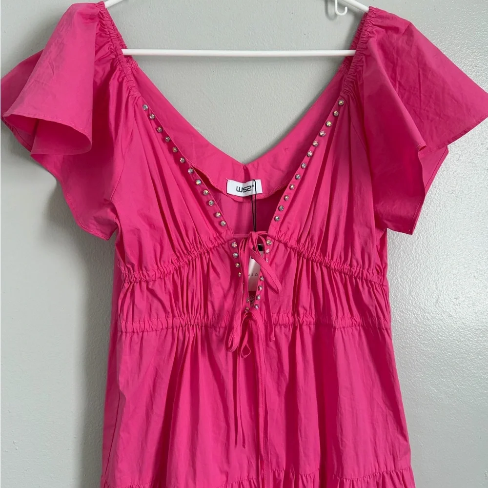 Pink maxi dress with ruffles and stepped skirt - Picture 3 of 11